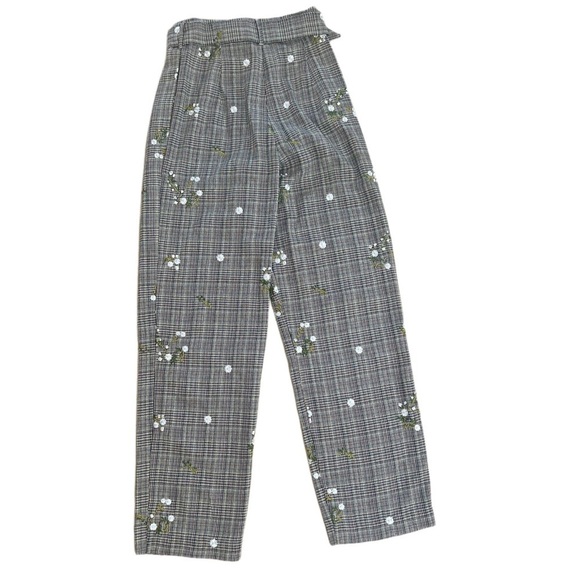 NWOT Marjorelle Charles Pant in Grey Plaid With Embroidered Flowers - Size XXS - Picture 3 of 5